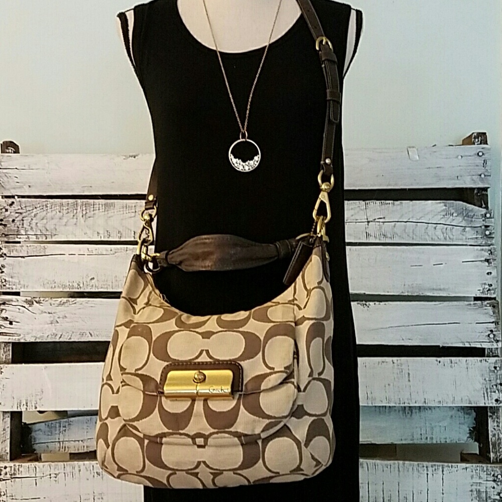 (RARE) COACH KRISTIN SIGNATURE LINEN HOBO BAG #